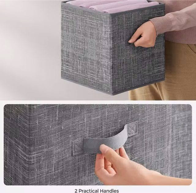 SONGMICS Set of 8 Foldable Non-Woven Fabric Storage Cubes in Grey, W/D/H: 33 x 33 x 33 cm