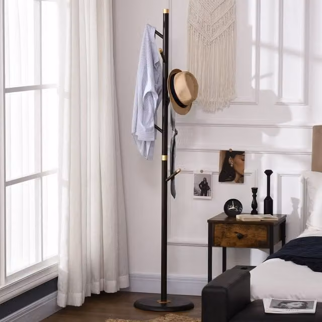 HOMCOM Modern Freestanding Coat Rack Stand with 6 Hooks in Brown