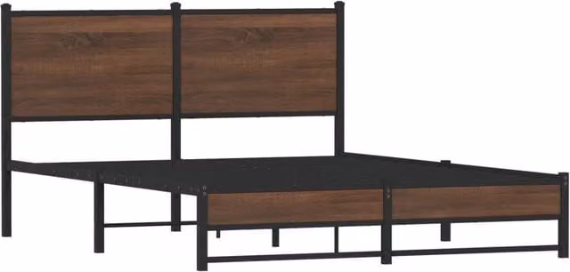 Berkfield Home Industrial Metal and Oak Bed Frame in Brown, W: 140 cm, D: 200 cm, H: 91.5 cm – 1