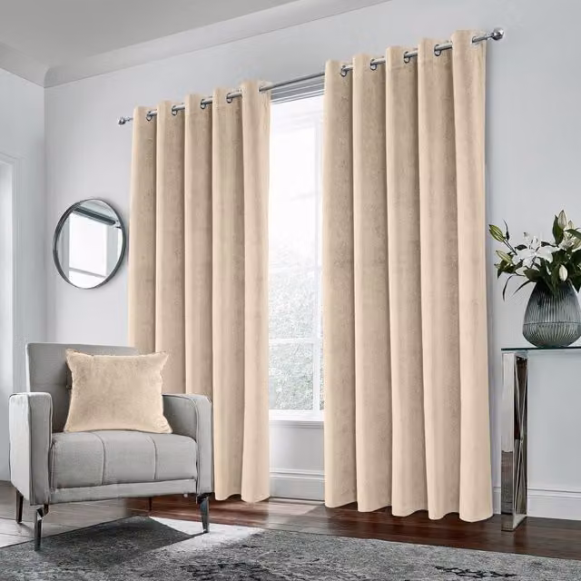 Enhanced Living Modern Plain Blackout Eyelet Curtains, Thermal Insulating, Beige/Yellow, Height: 183 cm