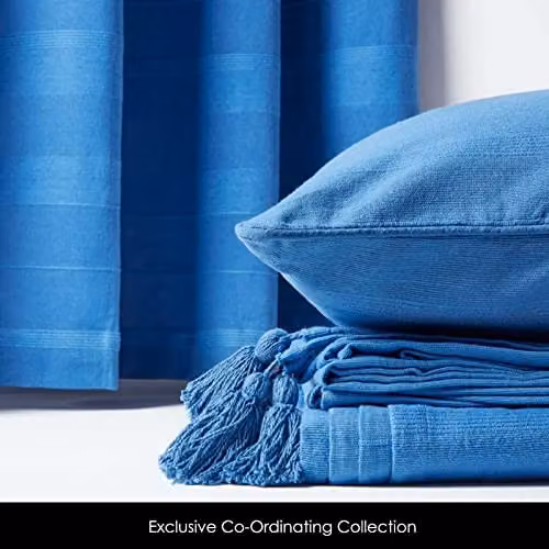 Homescapes Blue Rajput Eyelet Curtain Pair in 100% Cotton, W/D/H: 140 x 137 cm – 4