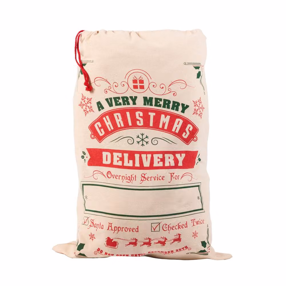 Dibor Traditional Christmas Childrens Gift Sack in Beige, Red and Green – 2