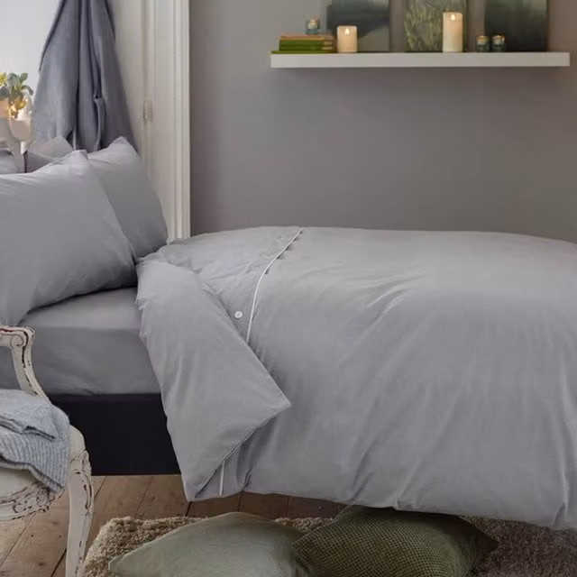 Deyongs Southwick Super King Fitted Sheet, Grey, Cotton, W/D/H: 180 x 200 cm