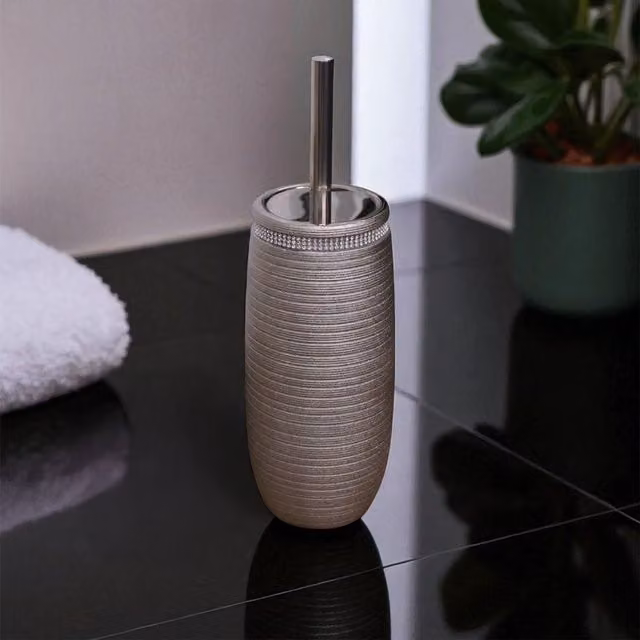 Showerdrape Pzazz Silver Diamante Freestanding Toilet Brush and Holder