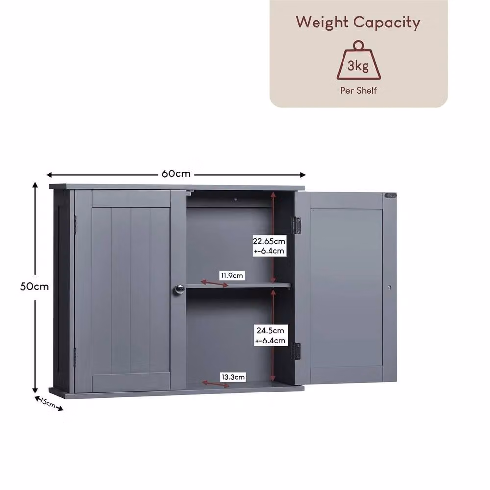 Kelvenix Modern Wall Mounted 2 Door Bathroom Cabinet in Matt Grey – 2