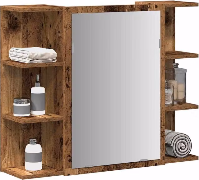 Berkfield Home Modern Bathroom Mirror Cabinet in Old Wood Brown, W: 80 cm, D: 20.5 cm, H: 64 cm – 1
