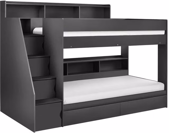 Cheshire Solid Pine Single Staircase Bunk Bed in Anthracite Black, 90 x 200 cm – 1