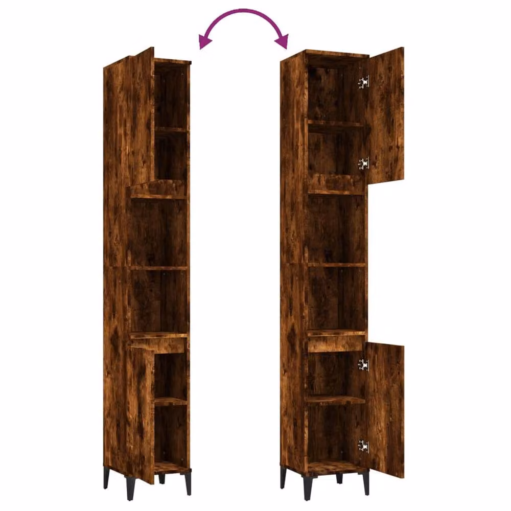 Berkfield Home Smoked Oak Bathroom Cabinet in Brown, W/D/H: 30 x 30 x 190 cm – 5