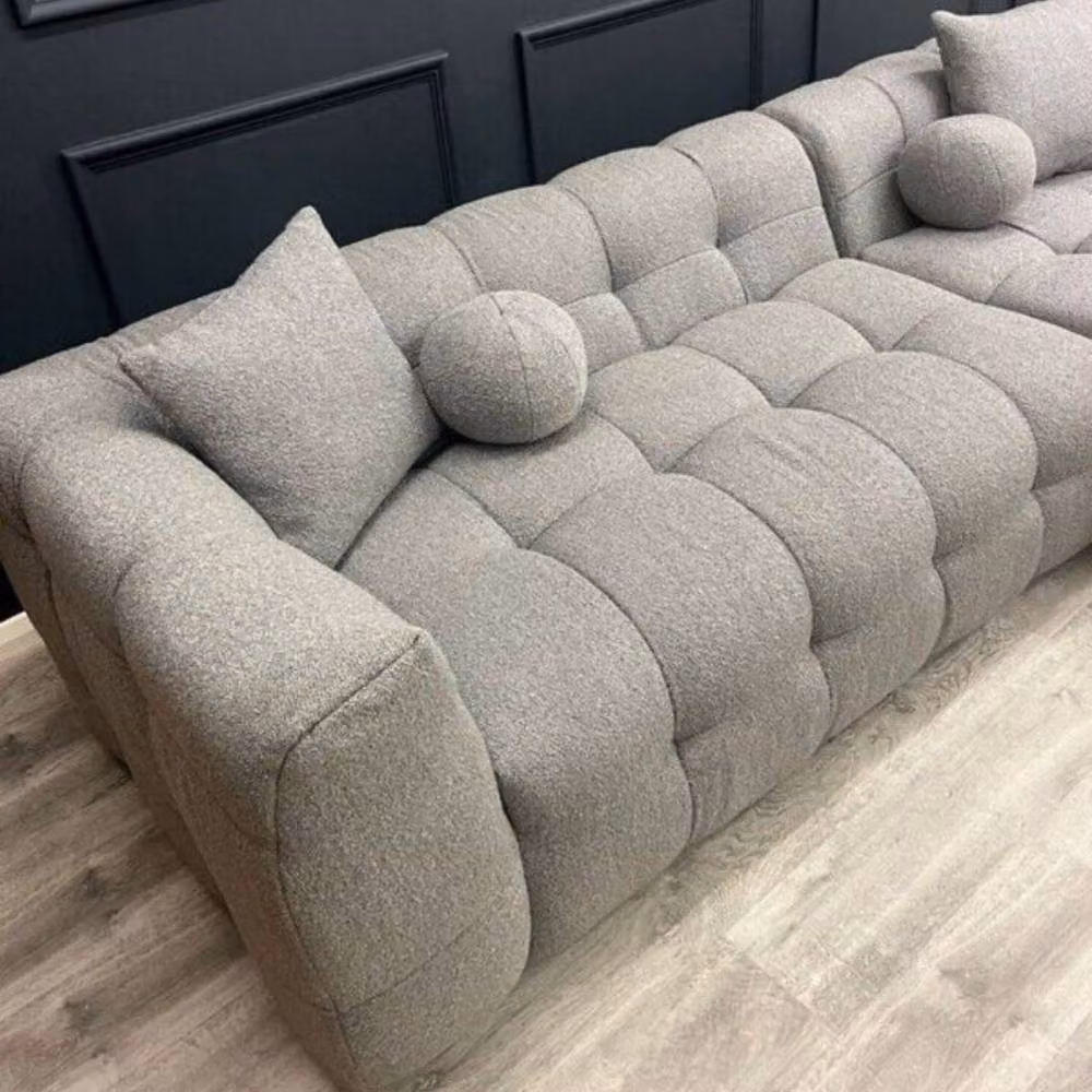 Stratus Interiors Grey Bouclé Teddy Fabric Bubble Sofa – 2