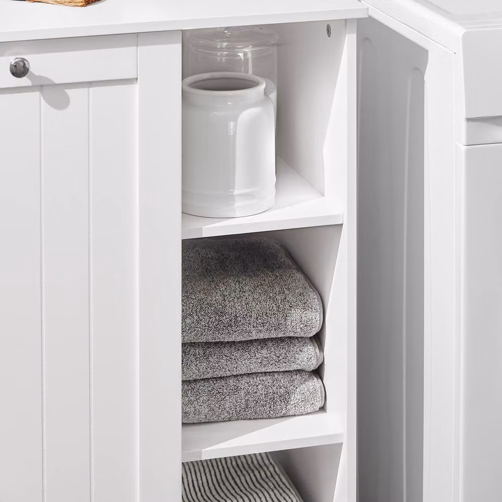 SoBuy White Modern Bathroom Tall Cabinet with Sliding Doors and Internal Shelves – 3