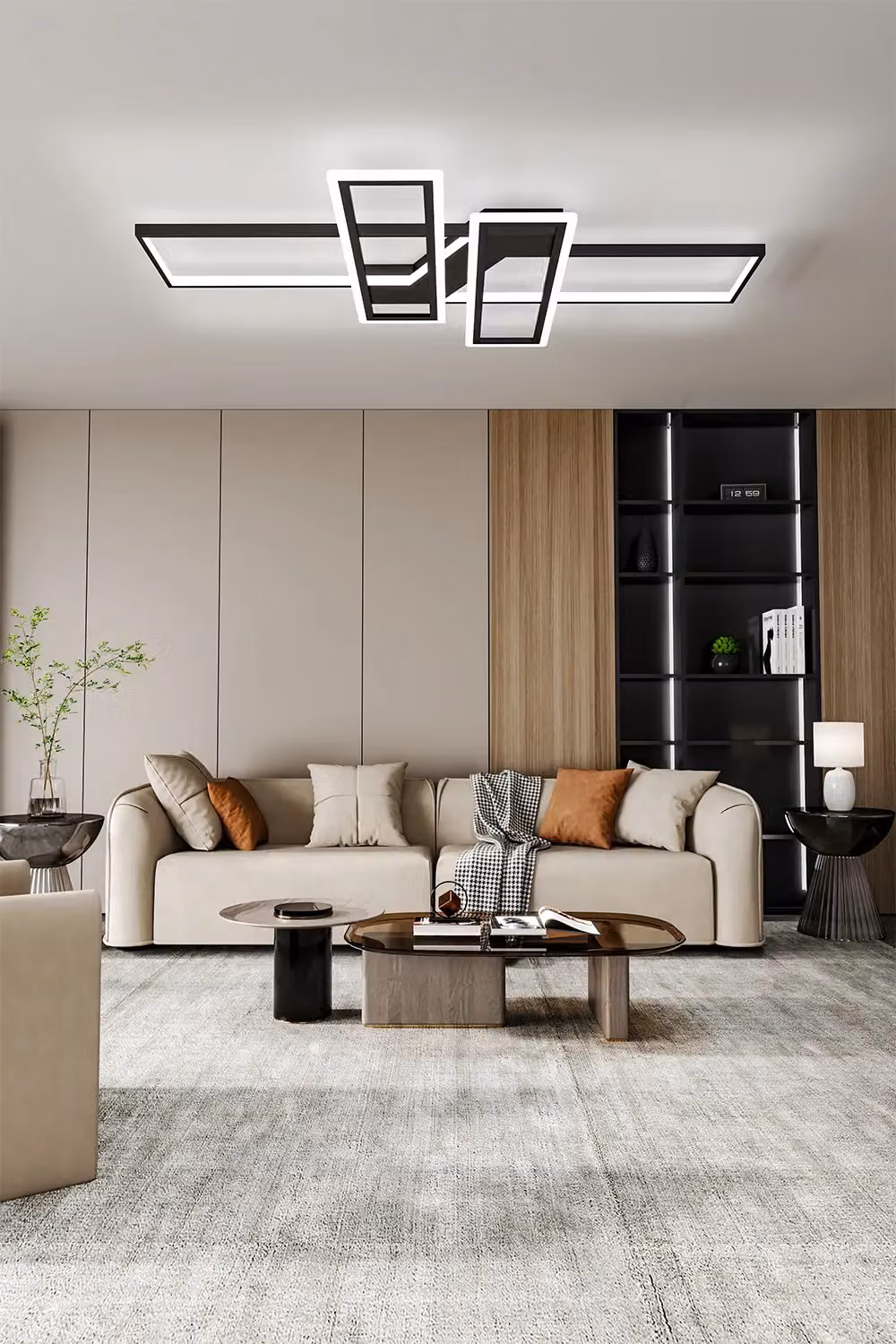 Living and Home Chic Geometric Interlaced Rectangular LED Ceiling Light in Black – 2