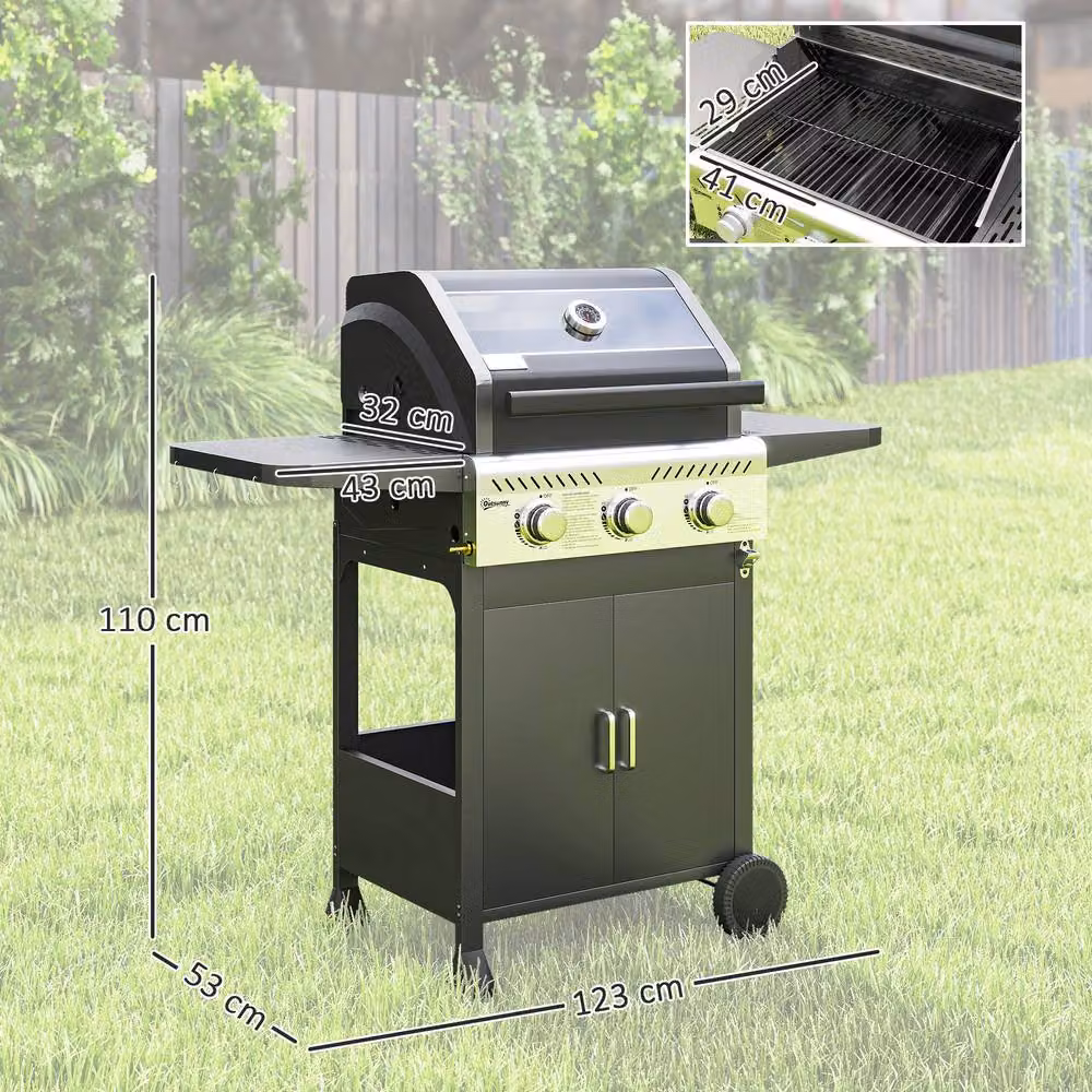 Rolipo 7.5kW Three Burner Gas BBQ Grill with See-Through Lid and Thermometer, Black – 5