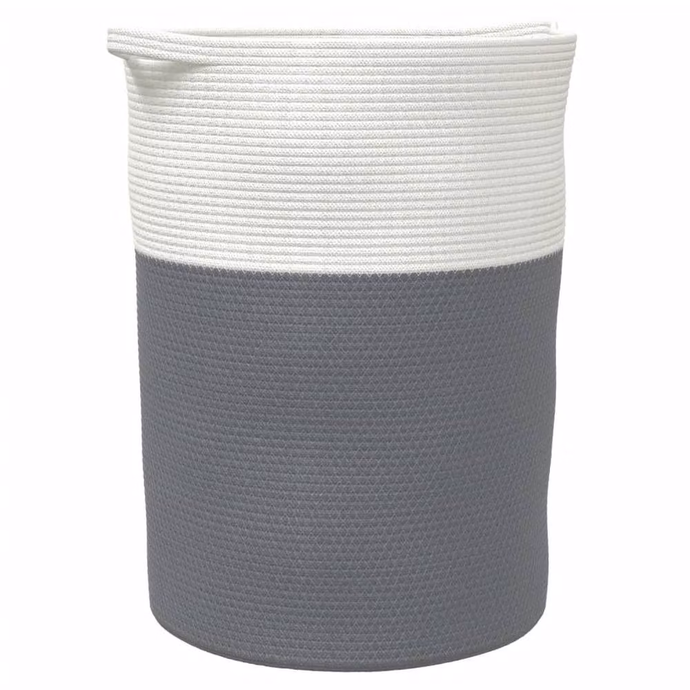 Berkfield Grey and White Open Weave Cotton Storage Basket with Handles, W: 49 cm, H: 65 cm – 2