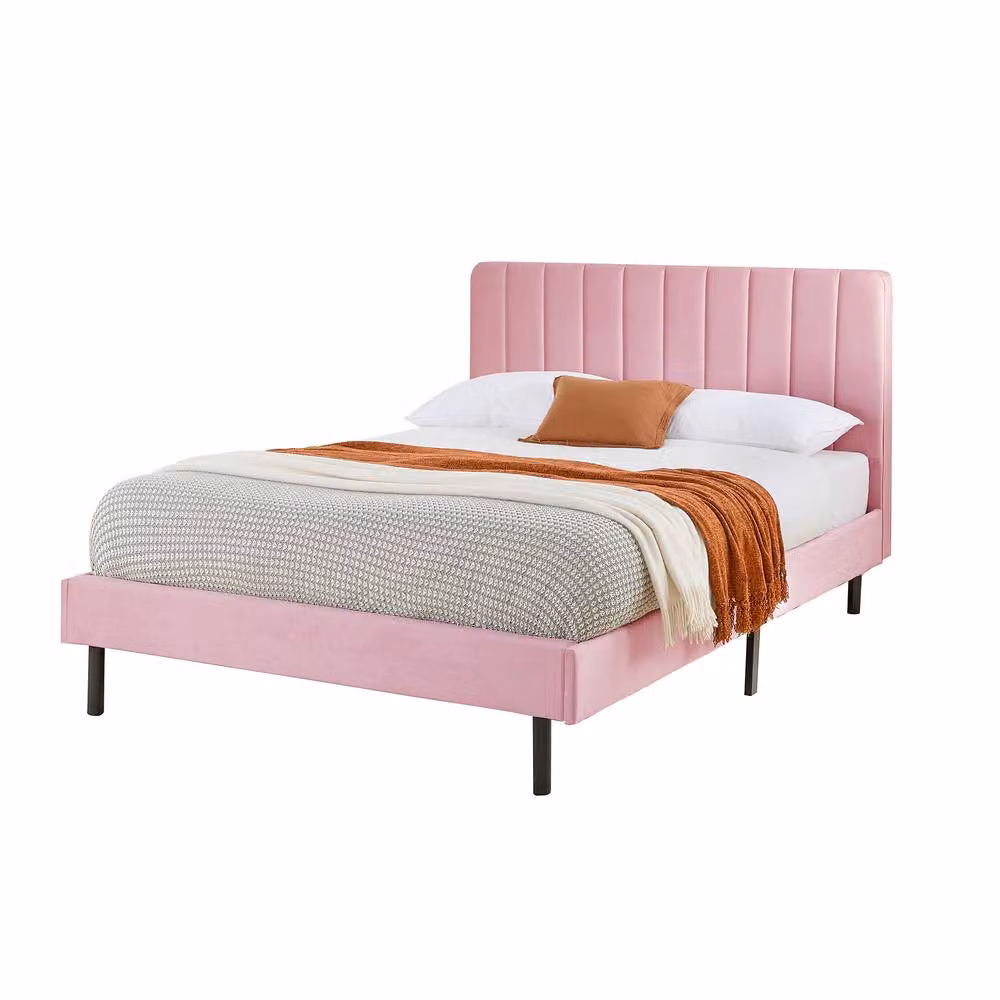 Aspire Verona Velvet Bed Frame with Padded Headboard in Pink, Size: 140 x 200 cm – 2