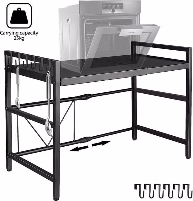 KORVIXA 2 Tier Black Metal Microwave Oven Rack Stand with Adjustable Shelves – 1