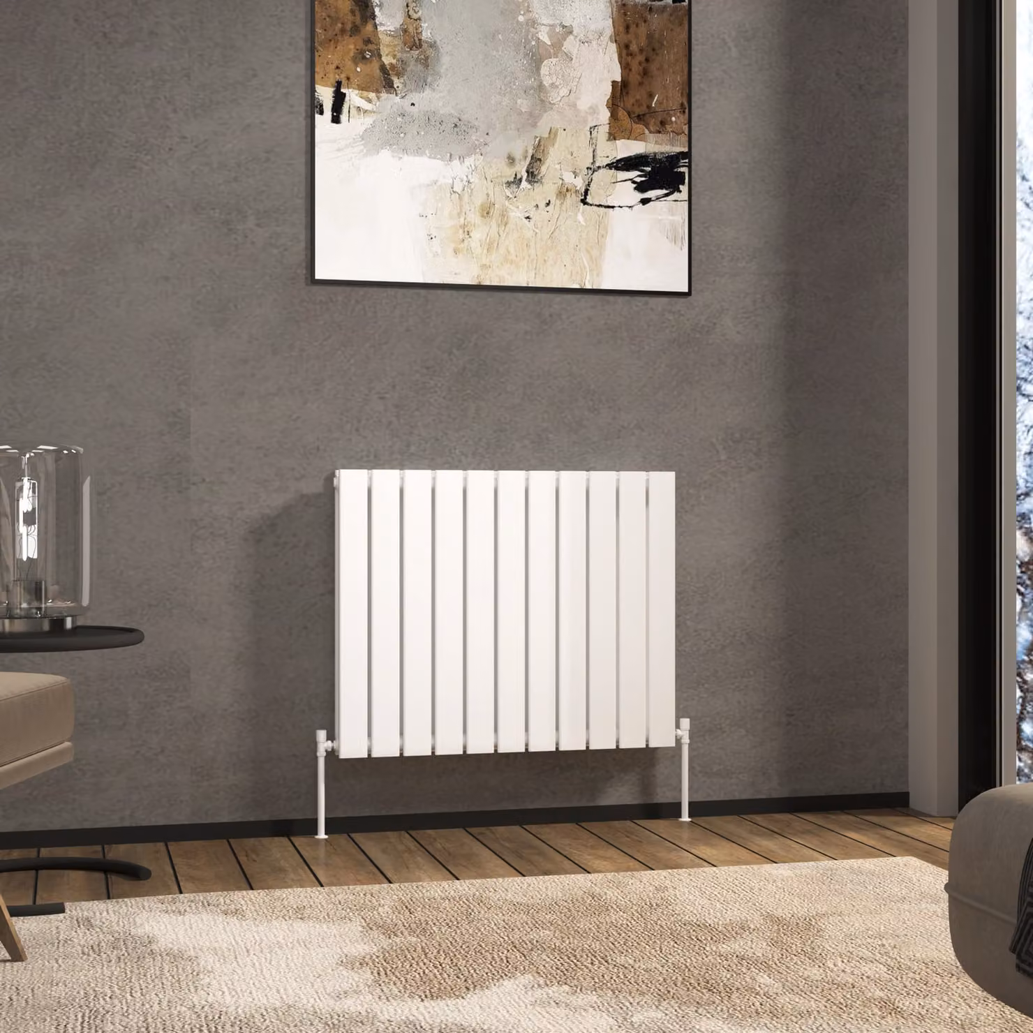 Aurexa White Horizontal Designer Steel Radiator, Wall Mounted, W: 74.8 cm, H: 74.8 cm