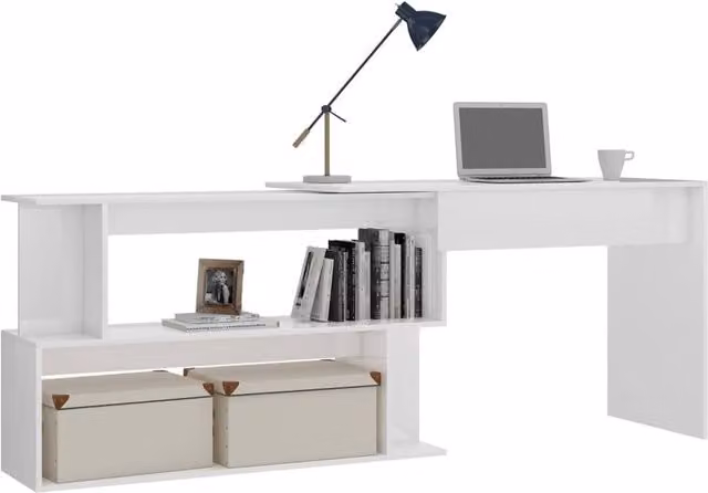 Berkfield Home Modern Corner Desk in High Gloss White, W/D/H: 200 x 50 x 76 cm – 1