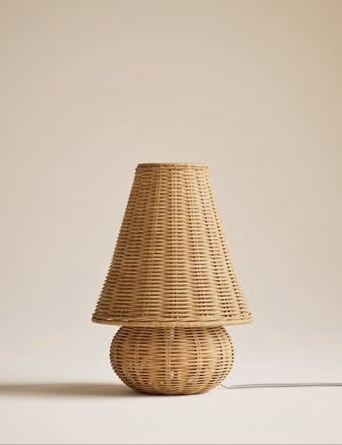 M&S Amie Boho Rattan and Metal Table Lamp in Brown and Beige