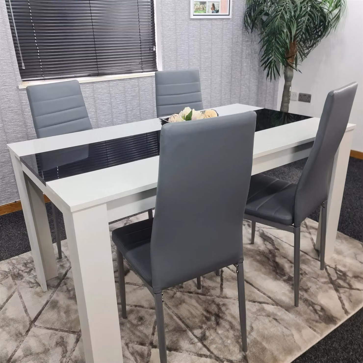 KOSY KOALA Modern Rectangular Dining Table and 4 Chairs Set in White, Black and Grey – 6