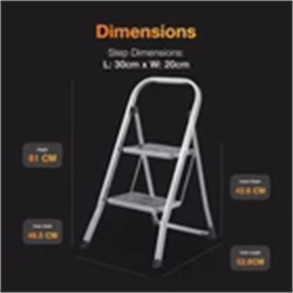 Nordara Step-MasterWorx 2 Step Foldable Steel Ladder in Silver, H: 100 cm, W: 40 cm, D: 40 cm – 2