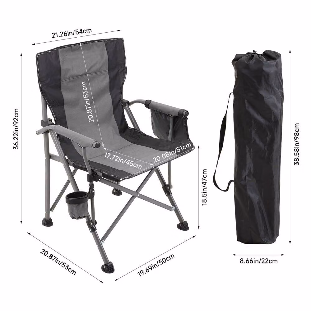 Living and Home Grey Portable Folding Camping Chair with Armrests – 6