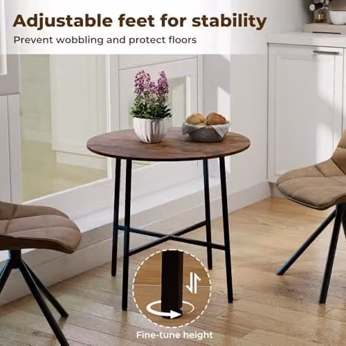 Levede Round Dining Table for 4 Adults, Brown and Black, W/D/H: 80 x 80 x 75 cm – 7
