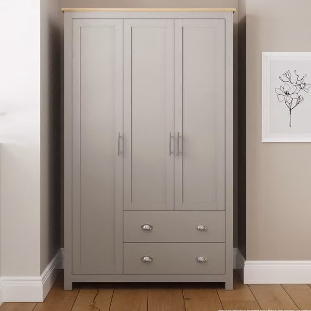 GFW Lancaster 3 Door 2 Drawer Wardrobe in Grey and Oak – 1