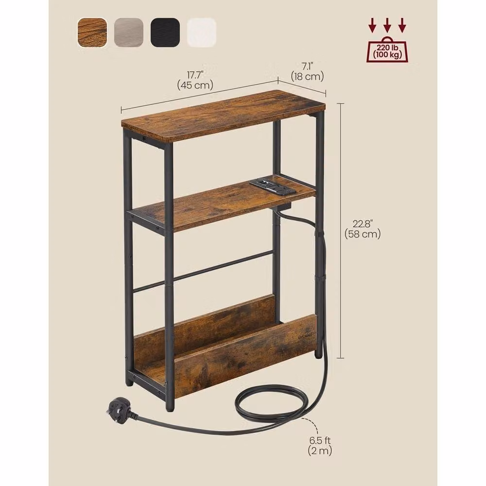 FORGEVIO Slim Side Table in Rustic Brown and Ink Black, W/D/H: 18 x 45 x 58 cm – 2