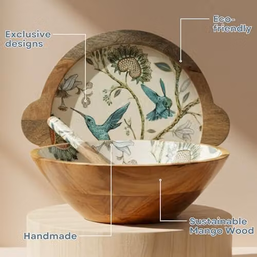Hartsmede Mango Wood Salad Bowl with Lid and Spoons, Brown, Diameter: 30 cm – 2