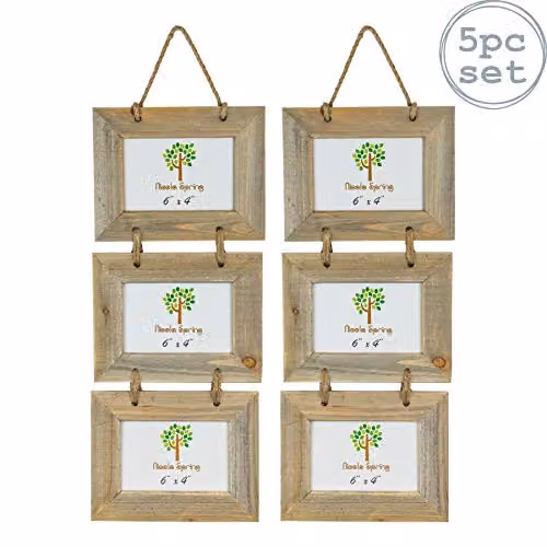 Nicola Spring Rustic Wooden Hanging 3-Photo Frames, Brown, Pack of 5, Fits 10 x 15 cm