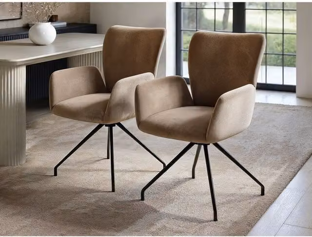Solace+Co Kora Mocha Swivel Dining Chair Set of 2 in Brown Microfibre