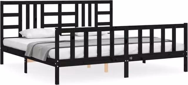 Berkfield Home Solid Wood Bed Frame with Headboard in Black, 200 x 200 cm – 1