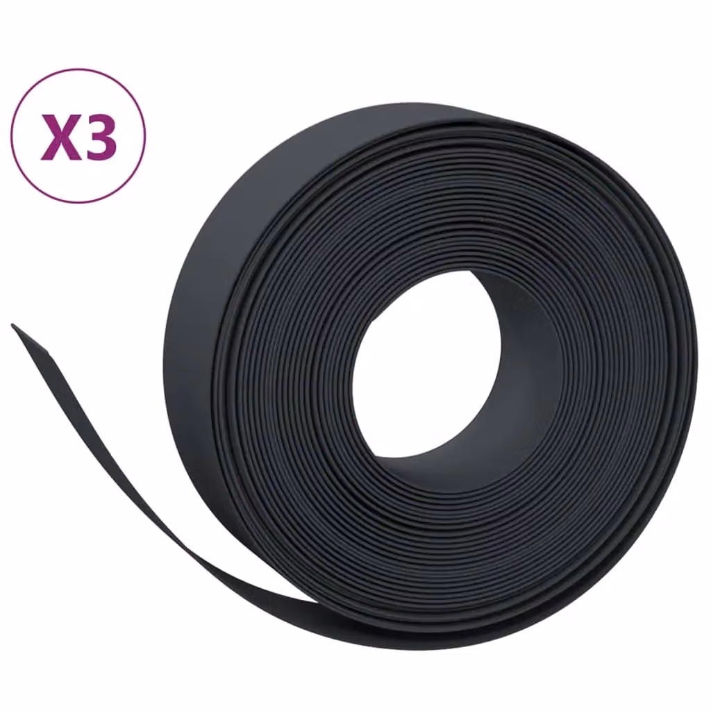 Berkfield Home Garden Edgings, 3 Pack, Black Polyethylene, 10 m, Height: 15 cm – 2