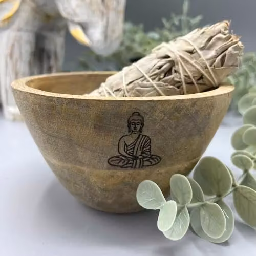 KDMD Brown Wooden Smudge and Ritual Offerings Bowl, W/D/H: 15 x 15 x 7 cm