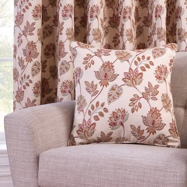 Divante Finest Classic Floral Jacquard Square Cushion in Beige and Red