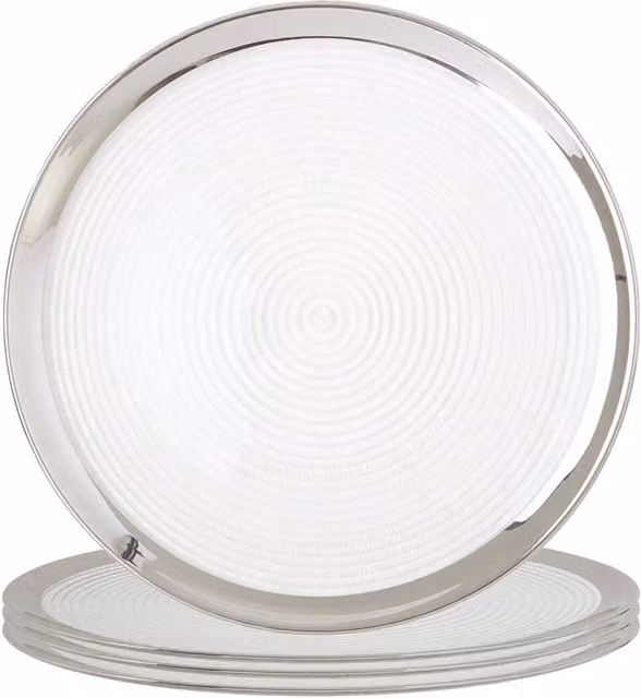 Orsina Ida Set of Four Silver Embossed Geometric Glass Coupe Charger Plates, Diameter: 32 cm – 1