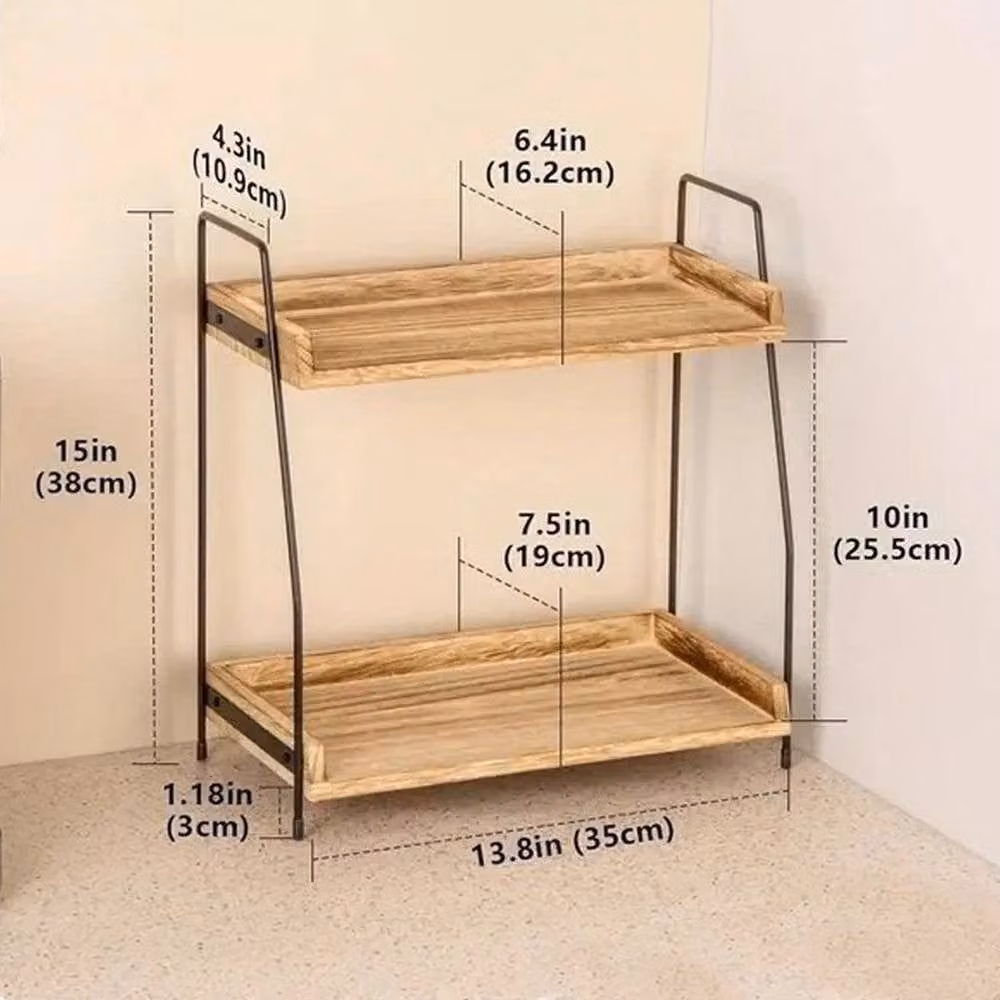 Kelvenix Kitchen Counter Cupboard Shelf Organiser Set of 2 in Brown – 2