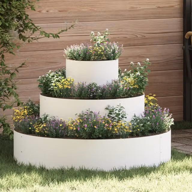 Berkfield Home White Powder-Coated Steel Metal Planter Tub – 1