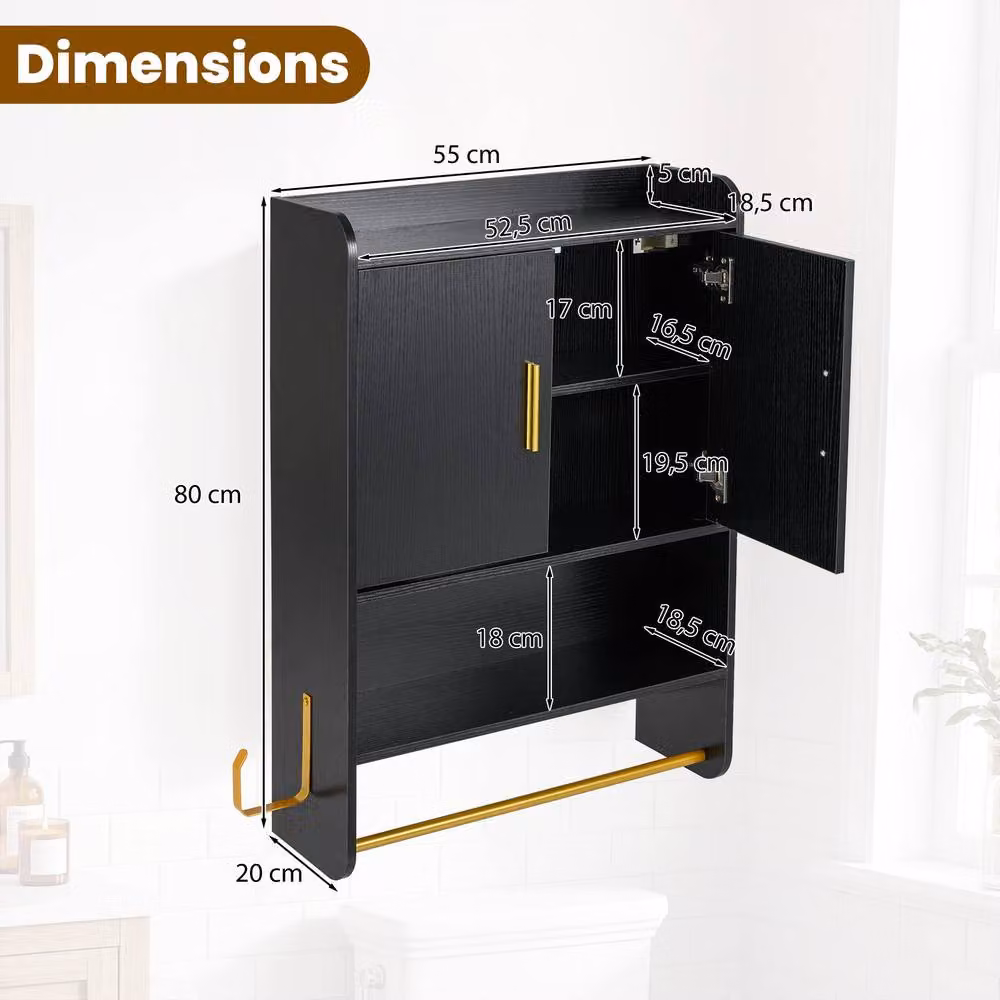 Costway Modern Wall Mounted Black Bathroom Medicine Cabinet with Mirror and Internal Shelves – 2