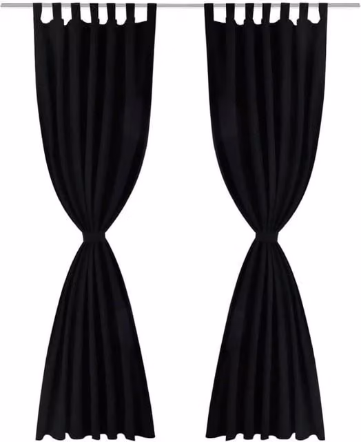 Berkfield Home Black Micro-Satin Curtain Set of 2 with Tabs, W: 140 cm, H: 175 cm – 1