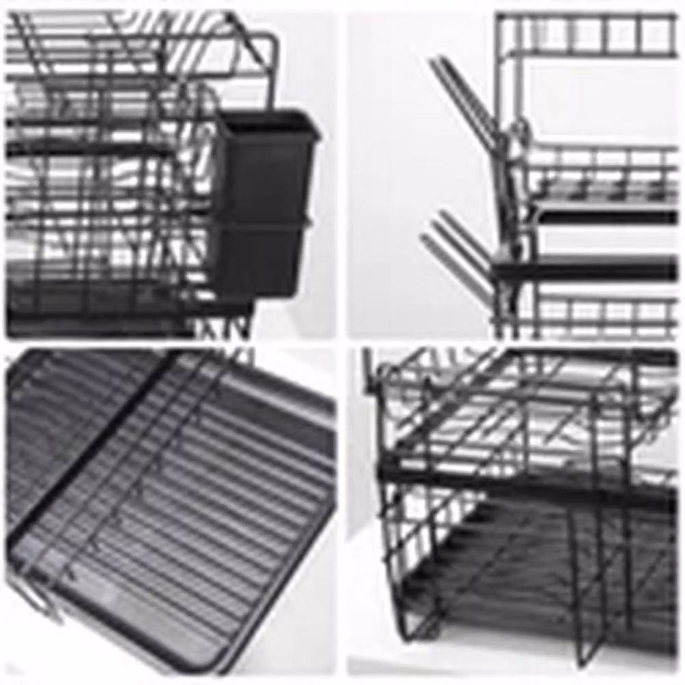EONLION 3 Tier Sink Dish Drainer Rack with Cutlery Holder and Drip Tray, Black – 4