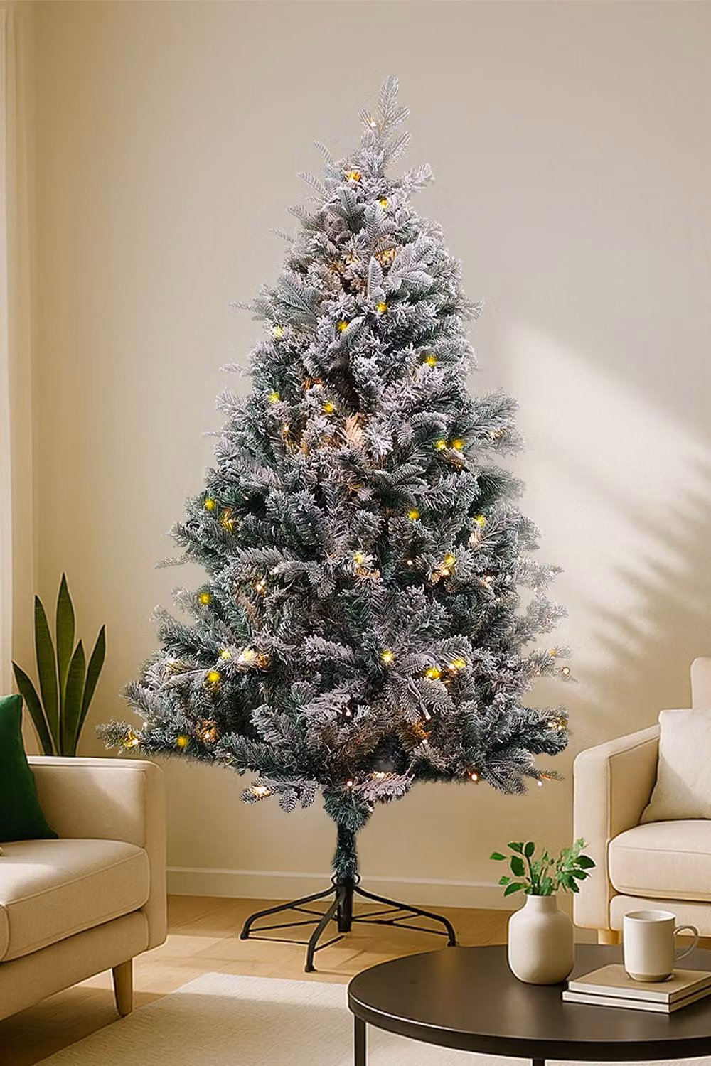 Neel Blue Snow Flocked Pre-Lit Christmas Tree with Colourful LEDs in Green, Blue and White, Height: 121.92 cm – 5