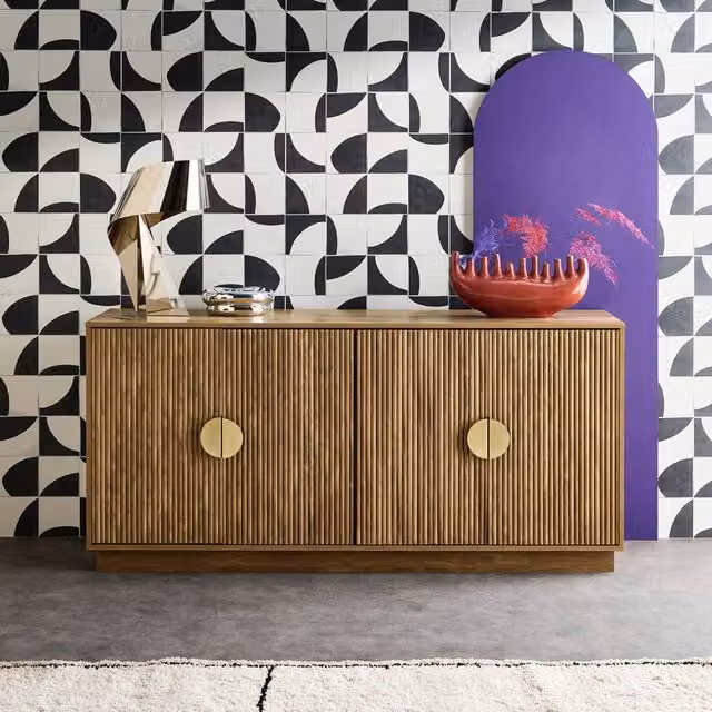 sweeek Exotic 4-door Mango Wood Effect Sideboard in Brown and Gold, W: 160 cm, H: 75 cm, D: 40 cm