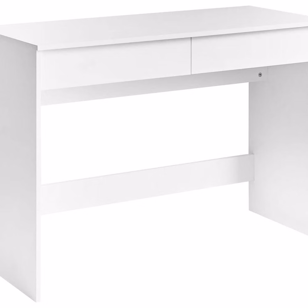 Wyld and Coco White Scandinavian Writing Desk with Two Drawers and Shelves W: 110 cm, D: 50 cm – 2
