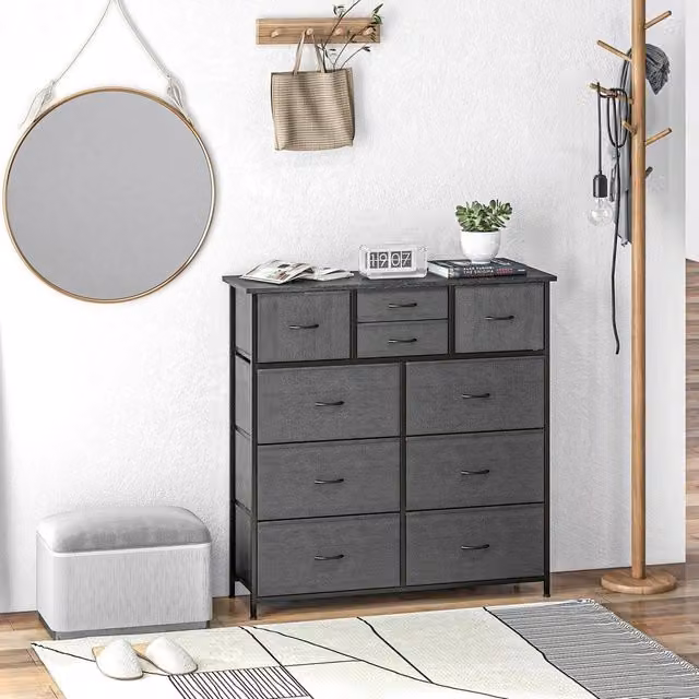 EONLION Modern Fabric Bedroom Chest of Drawers in Dark Grey, Width: 100 cm