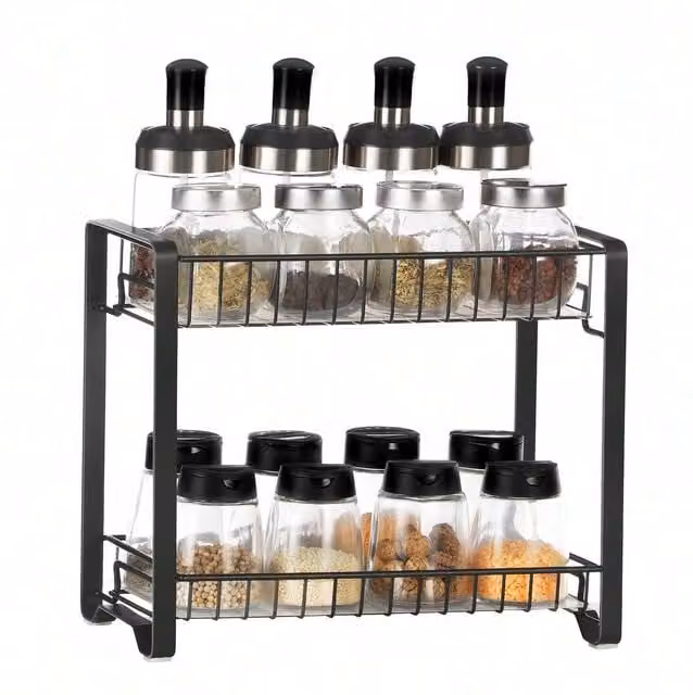 SONGMICS 2-Tier Metal Spice Rack with Boards, Black