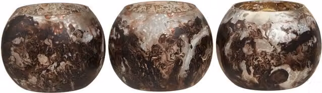 Orsina Garan Set of 3 Abstract Round Glass Tealight Holders in Brown and Silver – 1