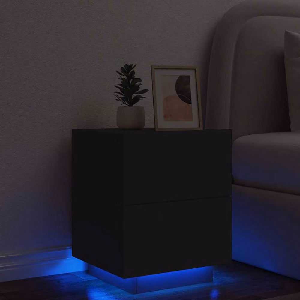 Berkfield Home Modern Black Matt Bedside Cabinet with Integrated LED Lighting and MDF Construction – 2