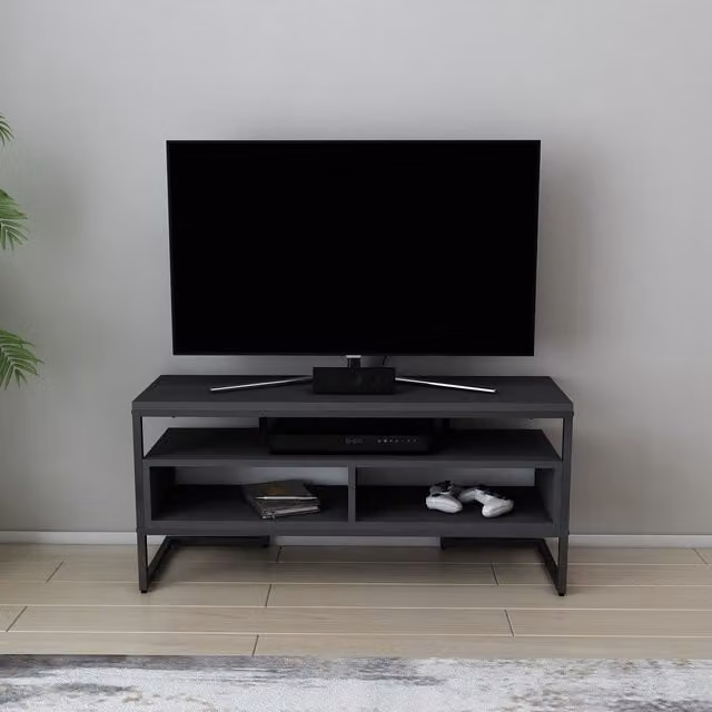 Decorotika Merrion Modern Matt Black and Anthracite TV Unit, Width: 51 cm