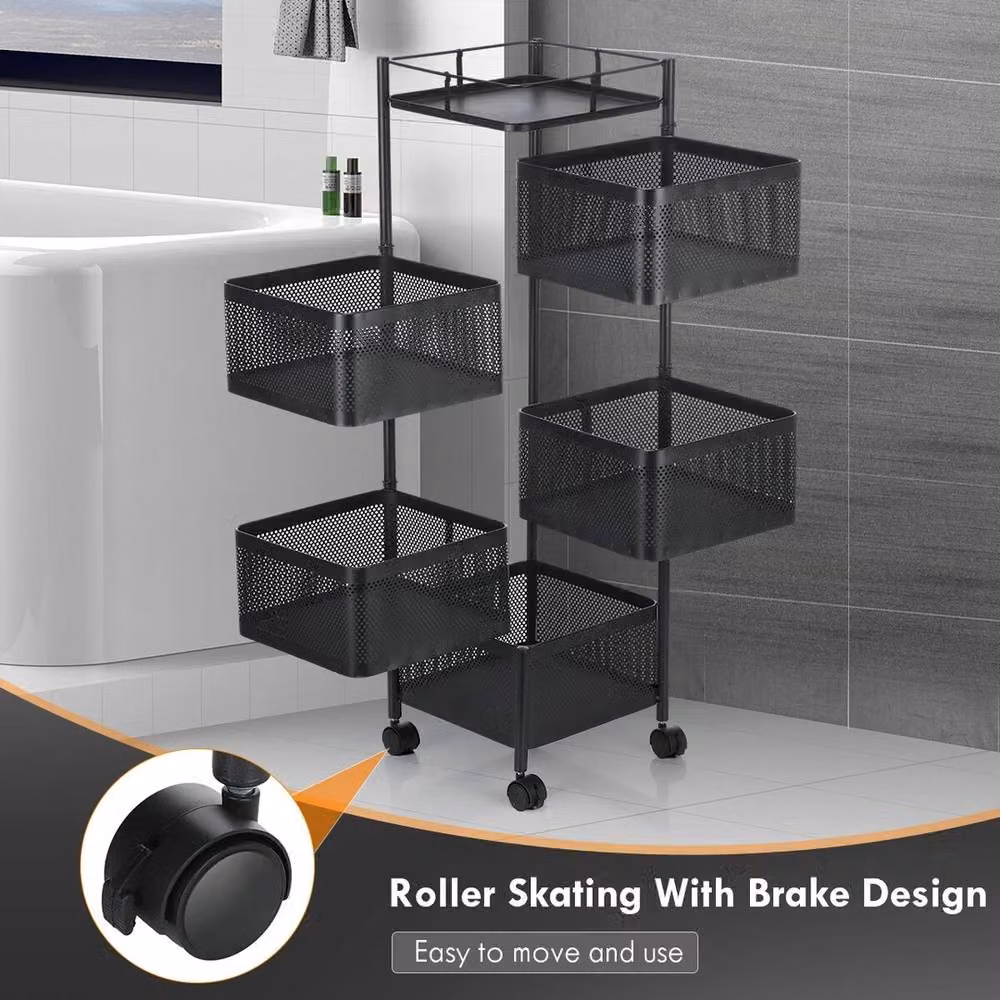 FORGEVIO 6-Tier Rotating Kitchen Storage Trolley Cart in Black – 3